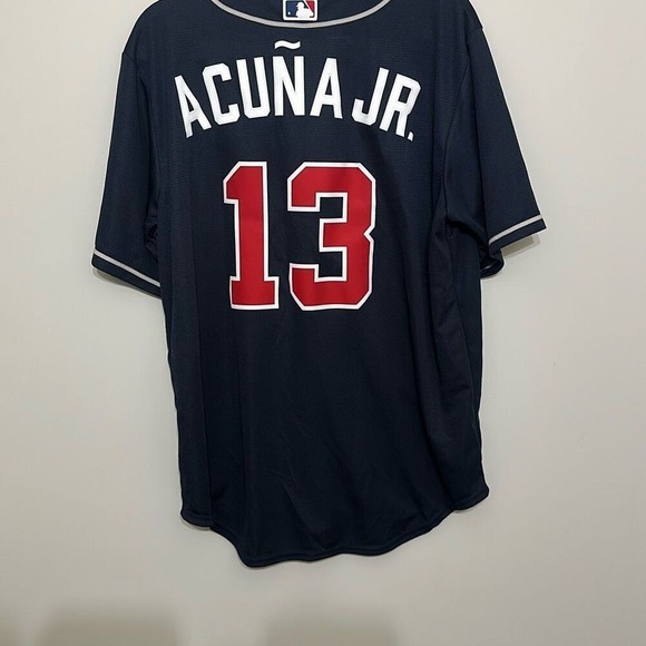 NWT Nike Mens Blue Atlanta Braves Ronald Acuña Jr. Button Front Jersey Large - Picture 6 of 8